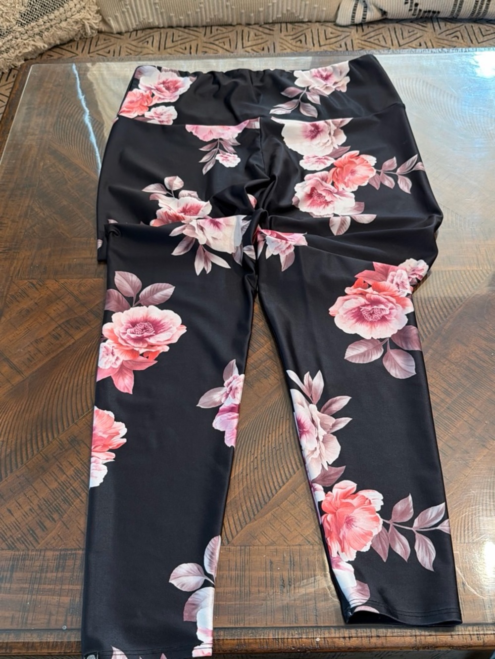Onzie Black Leggings with Pink Floral Print